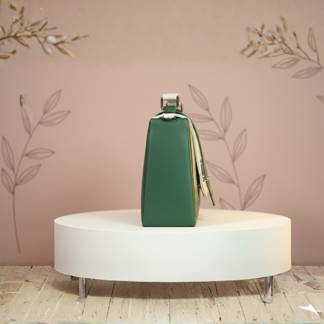 Elegant Green & White Satchel Bag for Women